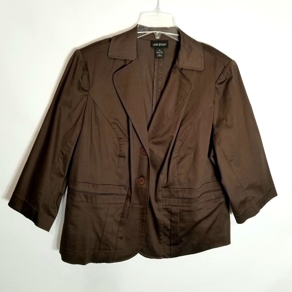 Lane Bryant Shirt Jacket Women's 20 Brown Half Sleeve 3 Button Shoulder Pads